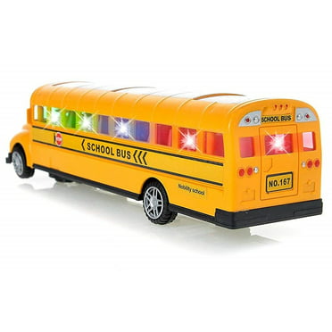 Flashing Lights Music USA Dubblebla Deluxe Childrens Kids School Bus Battery Operated Bump & Go Toy Bus w/ Fun Sounds 